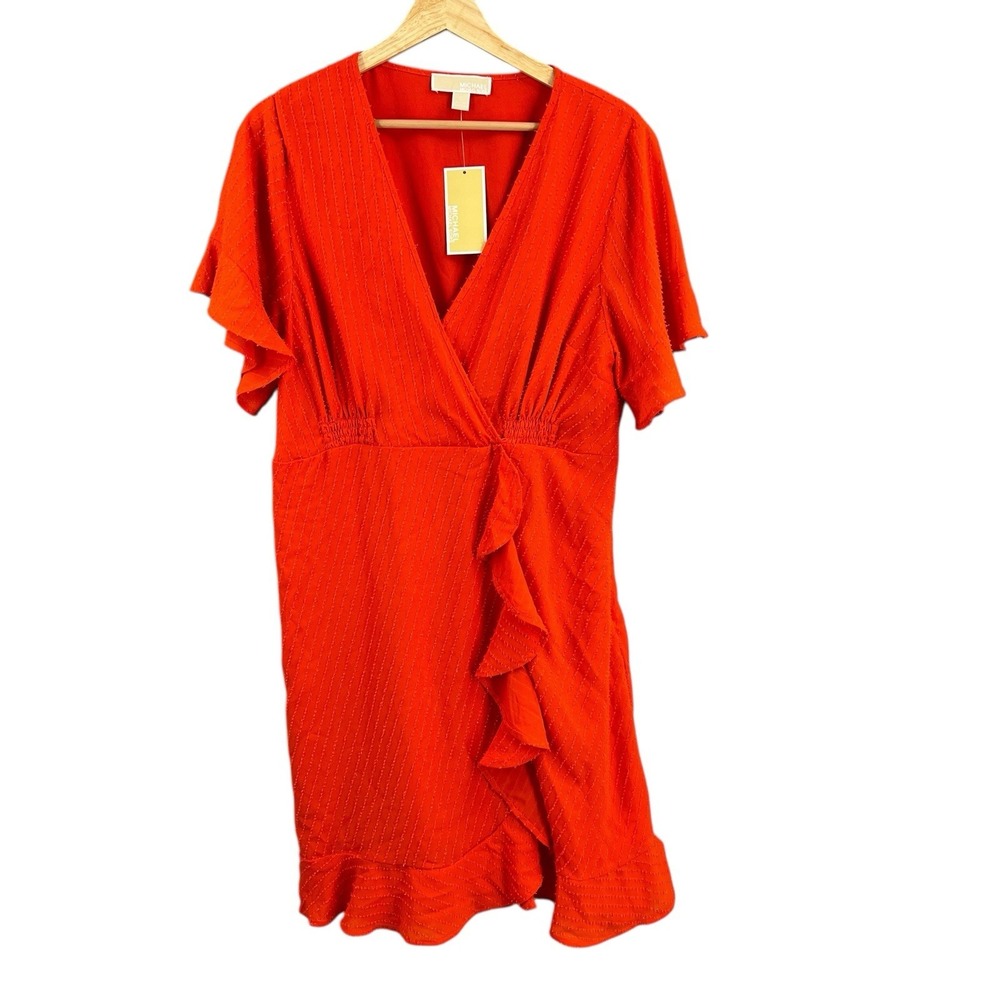 Michael Kors Bright Orange Ruffled Mini Dress